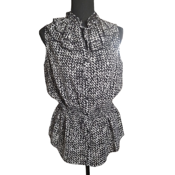George Sleeveless Ruffled Top In Black & Grey Design Sz.M (8-10) - Picture 1 of 6